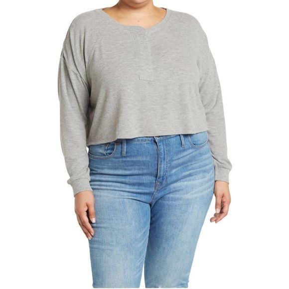 NWOT BP Long Sleeve Crop Henley in Grey Heather (1X) - Picture 12 of 12